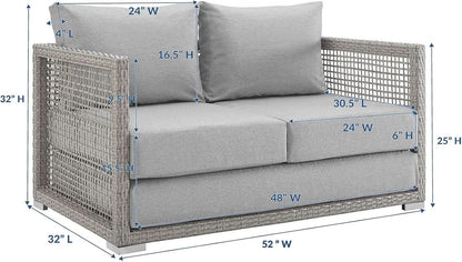 Modern Gray Wicker Rattan Loveseat for Outdoor Spaces