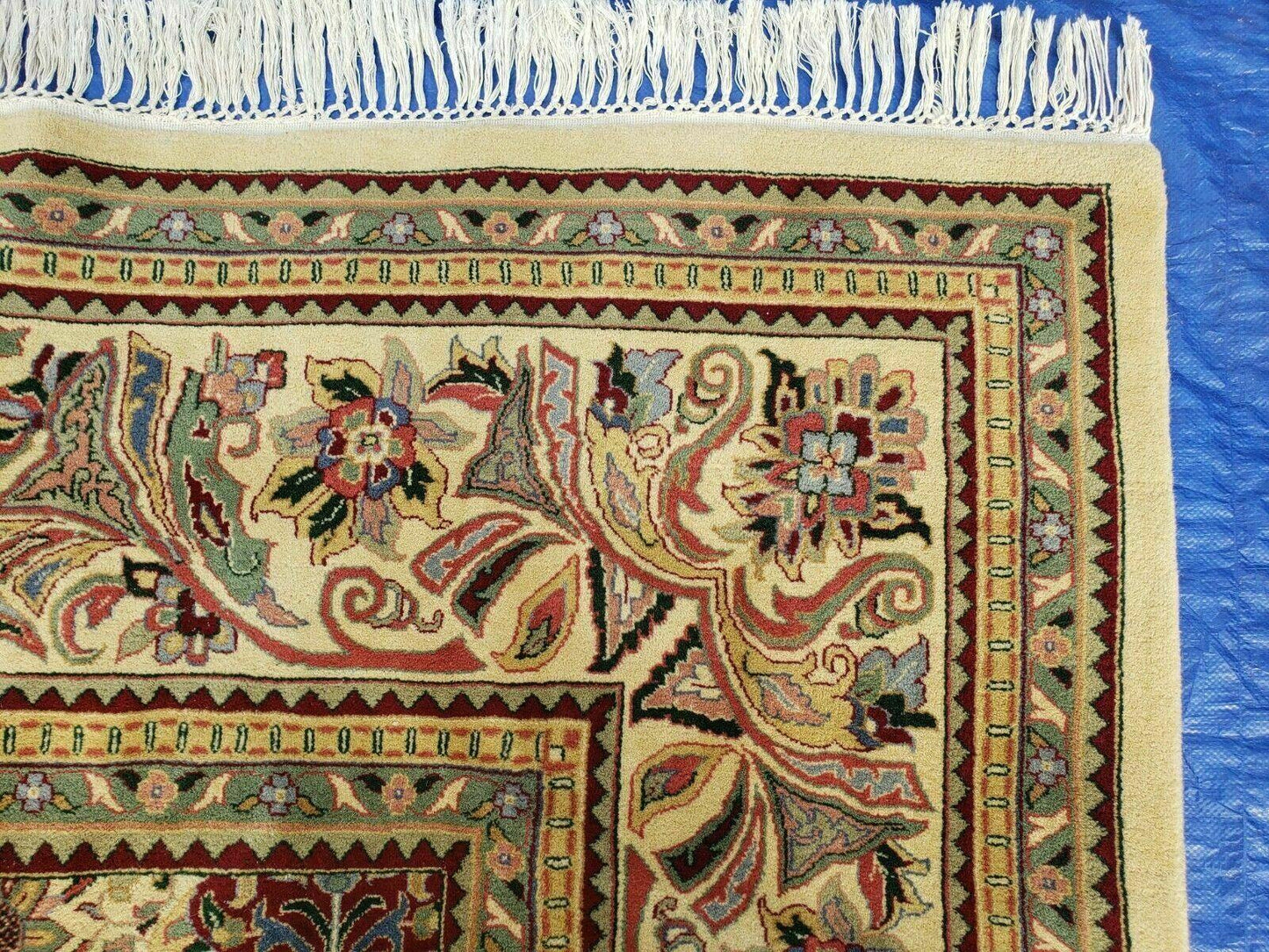 12' X 18' One-of-a-Kind Indian Agra Hand-Knotted Wool Rug Handmade Organic Dyes