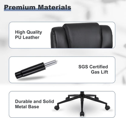 Black Leather Office Chair With Flip Up Armrests And Wheels