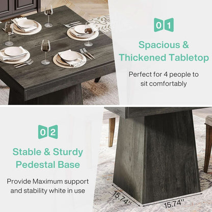 Gray Square Dining Table 31.5 Inch Waterproof Top Seats 4