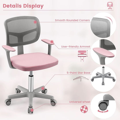 Kids Desk Chair Pink Height Adjustable Lumbar Support