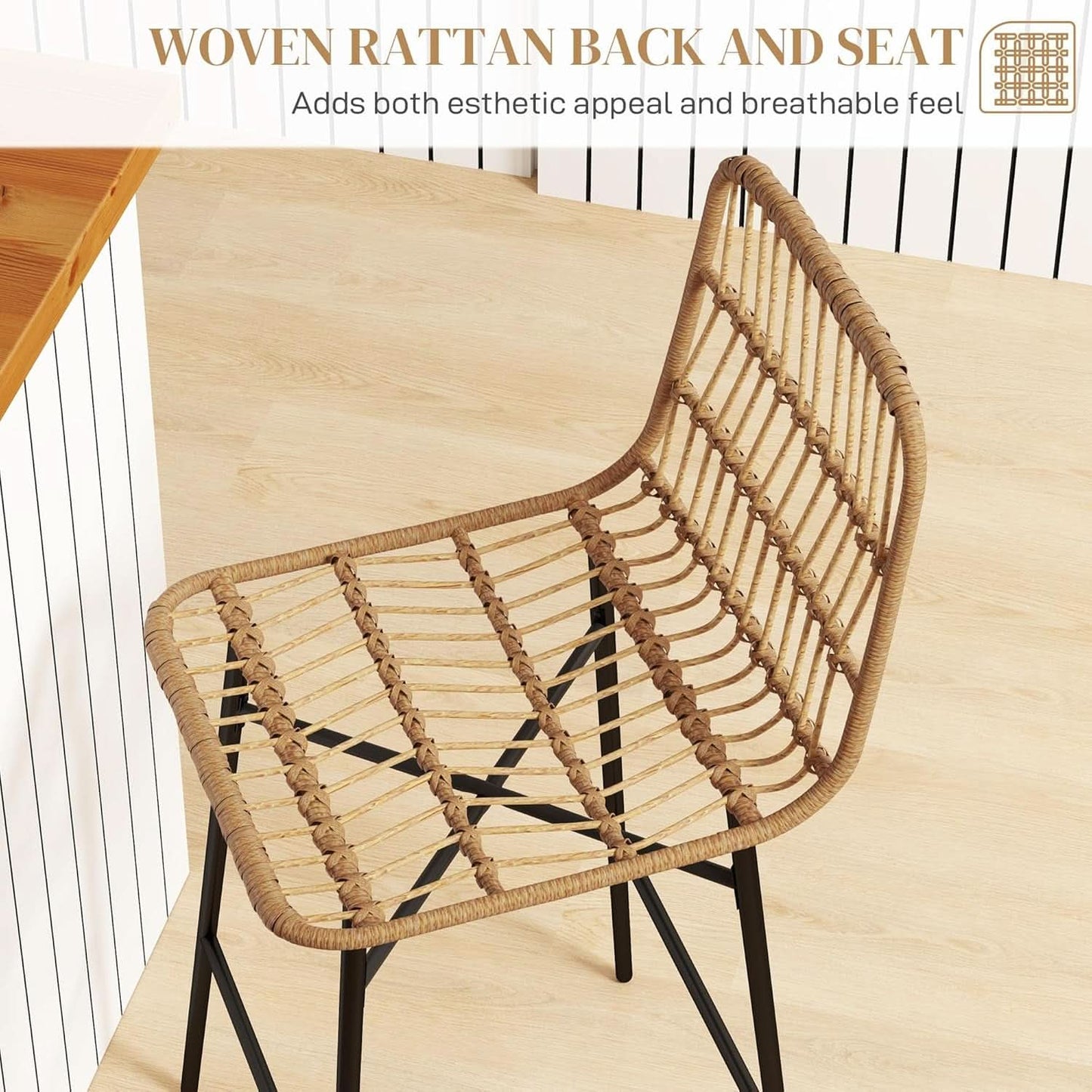 Rattan Counter Height Bar Stools Set Of 2 26 Inch Brown