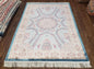 4x6 Silk Carpet, Light Blue & Beige Oriental Rug 4 x 6ft, Traditional Design Medallion All Over, Bamboo Silk, Super Fine, High Quality, Soft