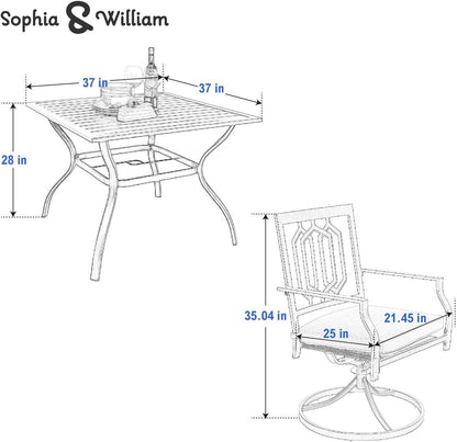 Patio Dining Set 5 Pieces With 37 Inch Table And Cushioned Swivel Chairs