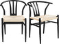 Black Rattan Weave Dining Chairs Set 2 Mid Century Modern