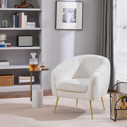 Ivory Boucle Upholstered Accent Chair Removable Cushion