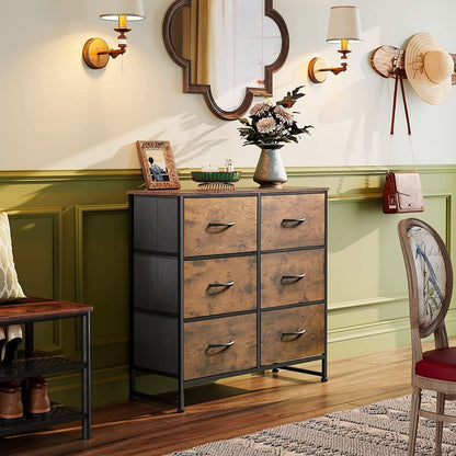 6 Drawer Dresser Rustic Brown For Bedroom Storage Solutions