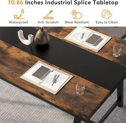 Dining Table For 8 70.87 Inch Rectangular Wood Metal Frame