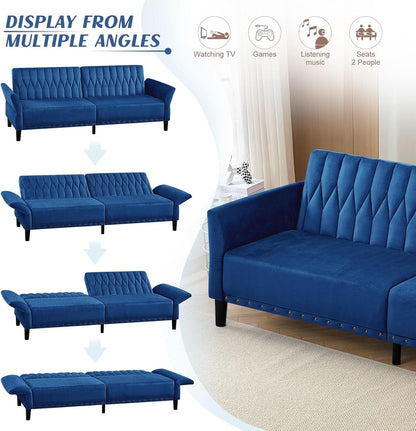 77Inch Velvet Convertible Sofa Bed Featuring Armrests