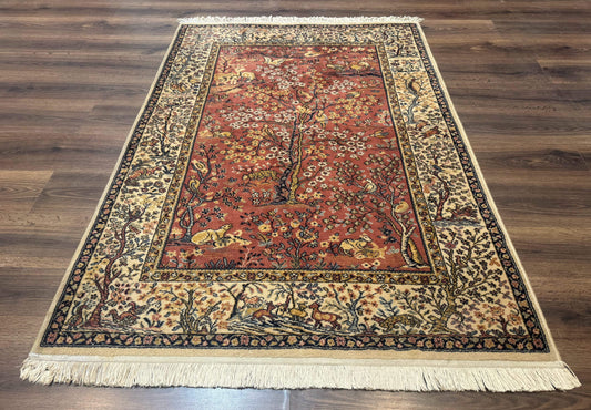 Persian Wool Rug 4x6, Tree of Life Animal Pictorials, Vintage, Power Loomed Ardakan Rug