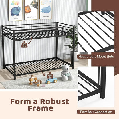 Metal Bunk Bed Twin Over Twin With Safety Guard Rails