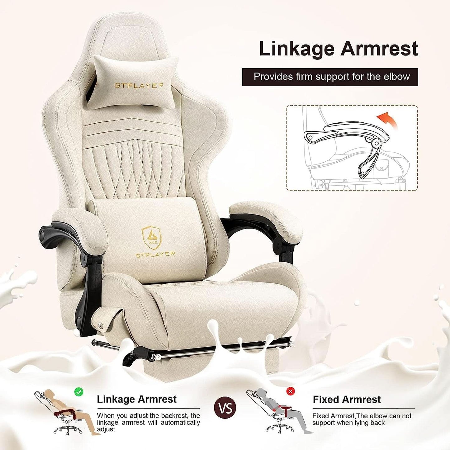 Ivory Bluetooth Speaker Gaming Chair With Footrest
