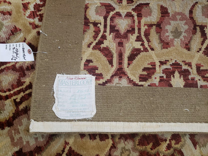 Contemporary Indian Nepalese Room Sized Rug 9 x 11.6, Wool Hand-Knotted Dark Red & Beige Soft Carpet, 9 x 12 Masterloom Living Room Rug