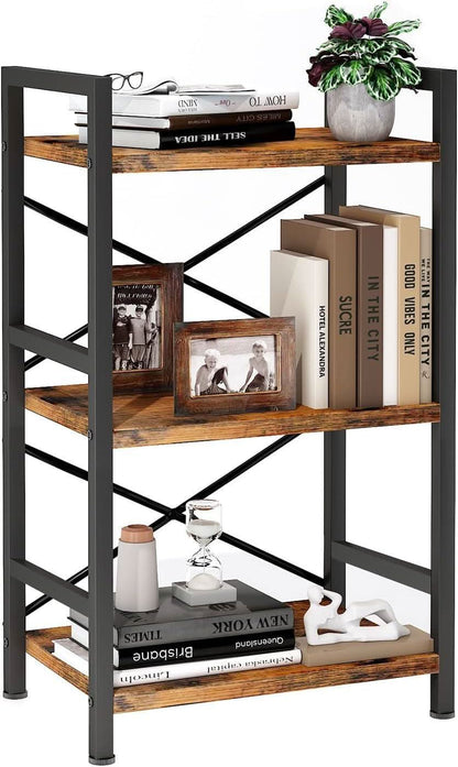 Rustic Brown 3 Tier Metal Bookshelf For Living Room