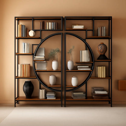 Industrial 5 Tier Etagere Bookcase Brown Rustic Finish