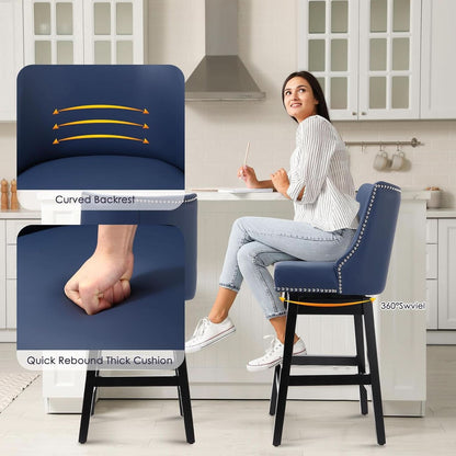 Swivel Bar Stools 26 Inch Counter Height Blue Faux Leather