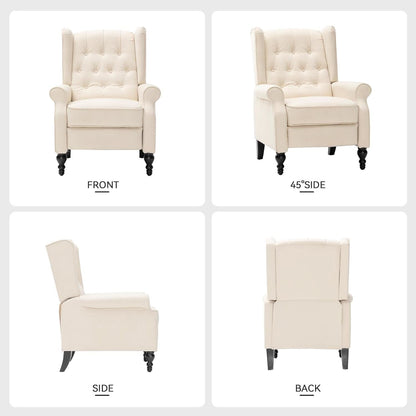 Beige Mid Century Wingback Recliner Chair With Upholstered Fabric