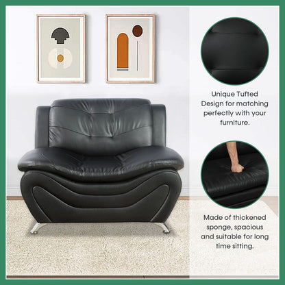 Leather Sofa Set 3 Piece With Loveseat And Armchair For Living Room Black
