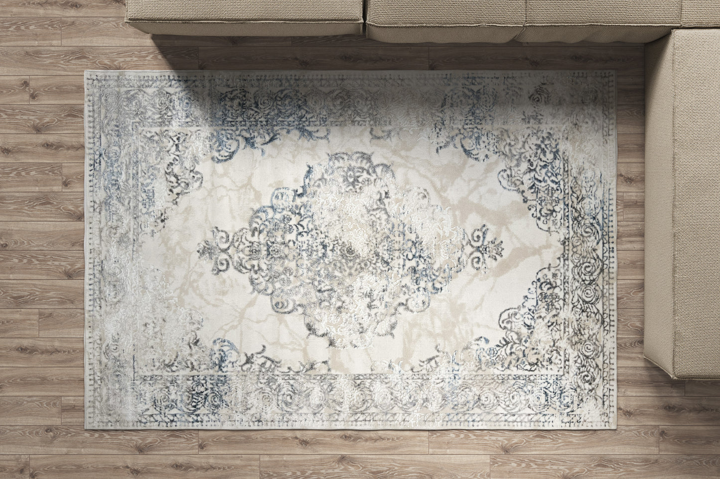 ROY's Home Alfombras de diseño de dos niveles, patrón clásico: hilo marfil brillante, gris y beige