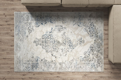 ROY's Home Alfombras de diseño de dos niveles, patrón clásico: hilo marfil brillante, gris y beige