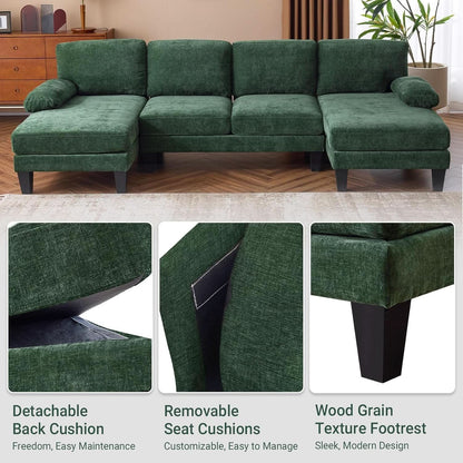 Forest Green 110 Inch U Shape Sectional Couch Double Chaise
