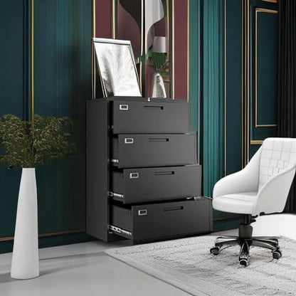 4 Drawer Metal Lateral File Cabinet With Lock For Office
