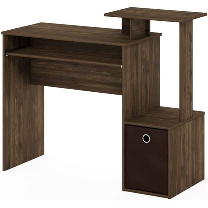 Walnut Compact Desk With Keyboard Tray And Shelves