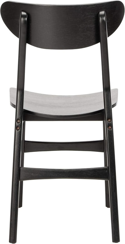 Retro Black Wood Dining Chair Set Of 2 For Home Dining