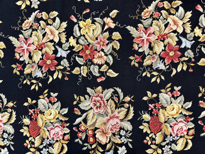 Palace Size Needlepoint Rug 12x16, Black and Colorful, Floral Panel, Handmade Oversized Wool Needlepoint Carpet, Rare