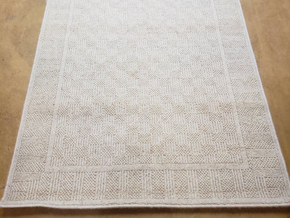 3x5 Karastan Rug Chaumiere Collection, Kara-Loc, Design #291/9866, Creme Color, Textured Squares II Patern, 3'6" x 5' 3" Carpet
