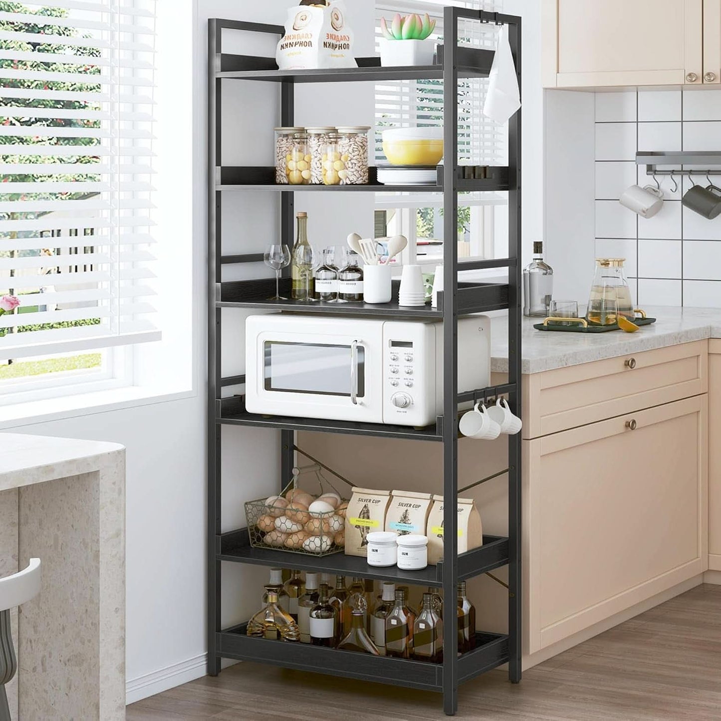Adjustable Industrial Bookshelf 70 Inch Black Metal