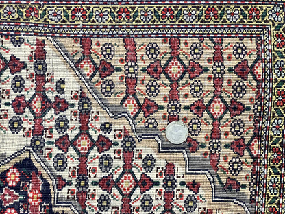 Afghan Rug 4x5, Wool with Silk Highlights, Very Fine Hand Knotted Vintage Oriental Carpet, Herati Pattern, Persian Rug, Bidjar Rug, 400 KPSI