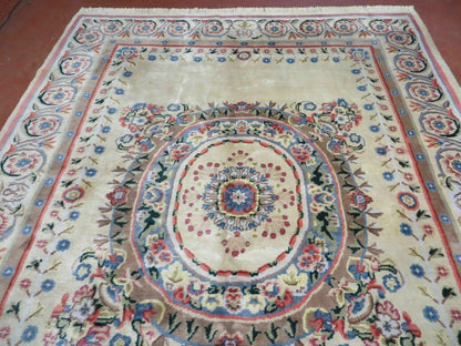 8' X 10' Vintage Handmade Wool Rug Aubusson Savonnerie Design European Nice