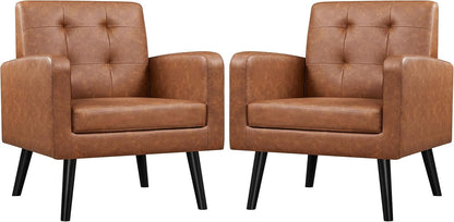 Brown PU Leather Midcentury Upholstered Ergonomic Armchair
