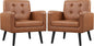 Brown PU Leather Midcentury Upholstered Ergonomic Armchair