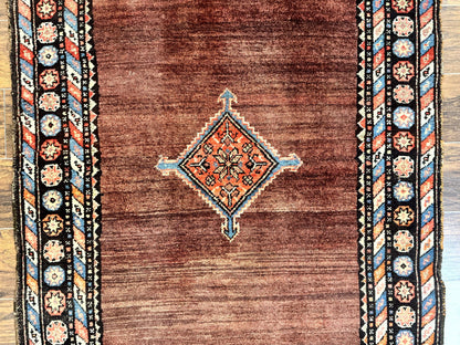 Antique Persian Rug 4x7, Sarab Tribal Wool Carpet, Brown and Multicolor, Handmade Wide Runner Rug 4 x 7, Open Field, Rainbow Border