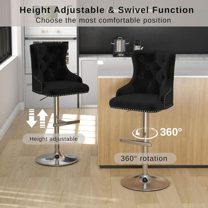 Elegant Velvet Bar Stool Set With Swivel Chrome Base