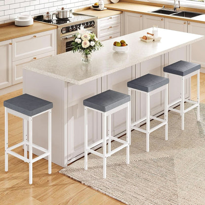 Bar Stools Set Of 2 24.8 Inch Upholstered White Gray