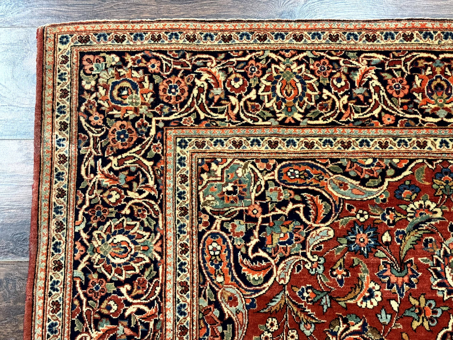 Persian Kashan Rug 4x7, Red and Navy Blue, Floral Antique Carpet
