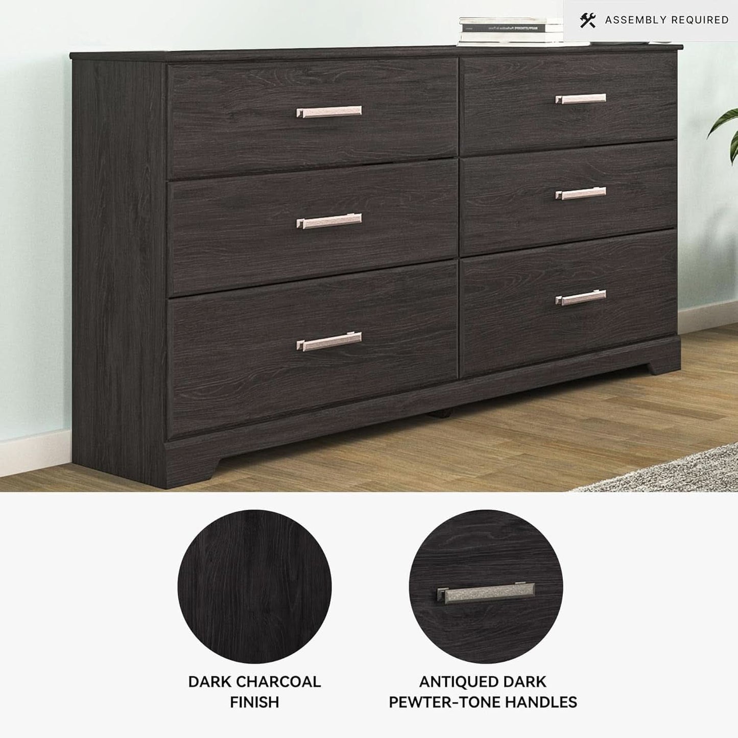 Six Drawer Dresser With Black Matte Engineered Wood