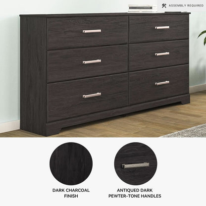 Six Drawer Dresser With Black Matte Engineered Wood