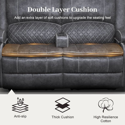 Gray Velvet Manual Recliner Loveseat With USB Ports