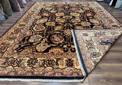 Pak Persian Bidjar Rug 10x13, Midnight Blue and Tan Pakistani Carpet