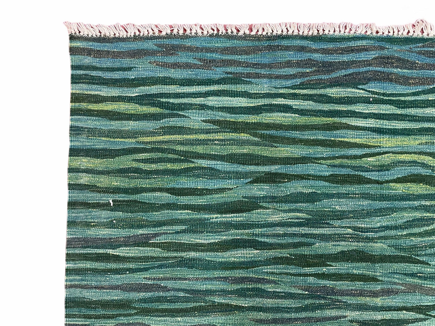 Sea Green Kilim Area Rug, White Blue Red Stripes, Russian Flag Rug, Flatweave Hand Knotted Carpet, Turkish Carpet, Wool, New, 5' 6" x 7' 10"