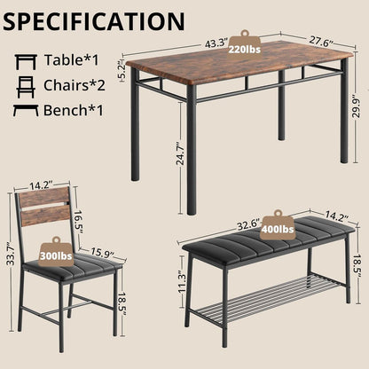Industrial Dining Room Table Set For Four Rustic Brown
