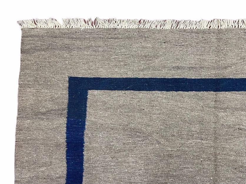 Geometric Turkish Kilim Rug 5' 7" x 7' 9", Flatweave Carpet, Minimal Design, Anatolian Carpet, Gray, Geometric, Dark Blue, Hand-Knotted, New