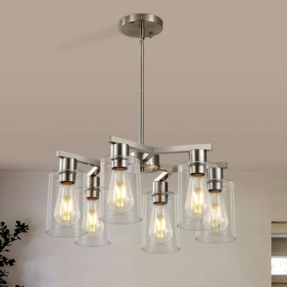 6 Light Farmhouse Brushed Nickel Pendant Chandelier