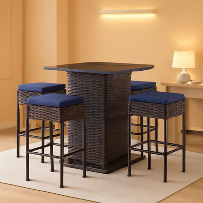 5 Piece Outdoor Bar Set Navy Blue Bar Height Table Storage