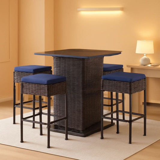 5 Piece Outdoor Bar Set Navy Blue Bar Height Table Storage