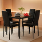 Glass Top Dining Table Set With Steel Frame Leather Chairs